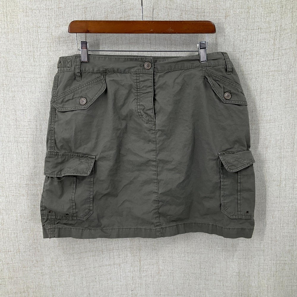 J.Crew Cargo Skirt Women 14 Green Vintage Y2K Utility Cotton Mini Buckle Pocket
